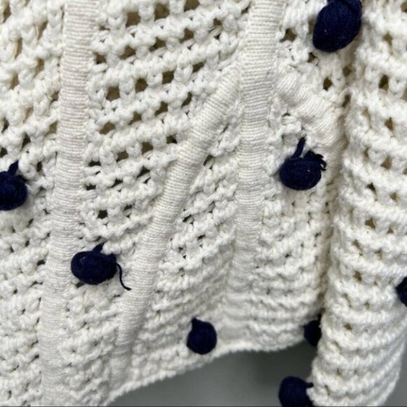 Anthropologie Moth Pom Pom Dot Full Zip Cream Cotton Cardigan Size Small - Picture 8 of 12